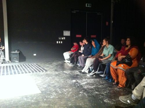 Just before the show started, a section, not of the audience but of the cast. I didn't get my hands on a program so can't say names, but from the left: